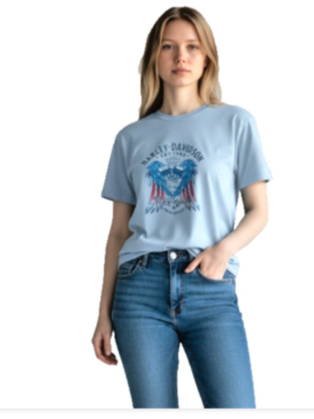 Harley-Davidson Women's T-Shirt Sz L NEW Pastel Blue Orlando Fl Patriotic